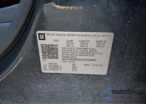 2018 Chevrolet Silverado 1500 1Lt z USA, uszkodzony, nr VIN 3GCUKRER2JG353067